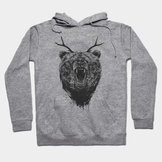 Angry bear with antlers Hoodie by soltib